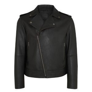 Men's Black Hooded Leather Biker Jacket