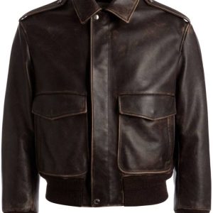 Men's Cargo Pockets Brown Bomber Leather Jacket