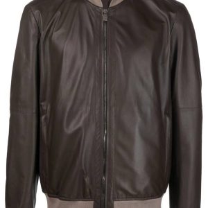 Men's Corneliani Tobacco Brown Leather Bomber Jacket