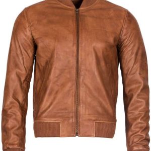 Men's Retro Tan Varsity Nappa Leather Bomber Jacket