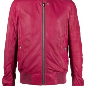 Men's Rose Red Leather Bomber Jacket