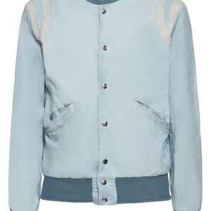 Men's Sky Blue Brushed Leather Varsity Jacket