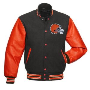 NFL Cleveland Browns Black And Orange Letterman Varsity Wool Jacket