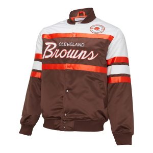 NFL Cleveland Browns Mitchell_Ness Brown 75th Anniversary Satin Varsity Jacket