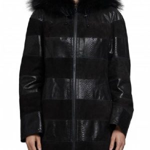 Women’s Chrissy Teigen Suede Leather Black Coat