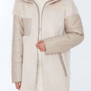 Women's Derimod Beige Chamonix Hooded Leather Coat