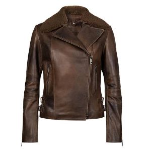 Women's Evelyn Vintage Brown Biker Leather Jacket