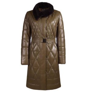 Women's Gaspara Fur Collar Quilted Leather Coat