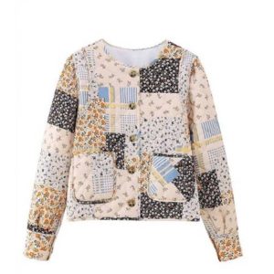 Women's Vintage Floral Printed Quilted Casual Padded Jacket