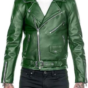 Biker Shinny Green Leather Jacket