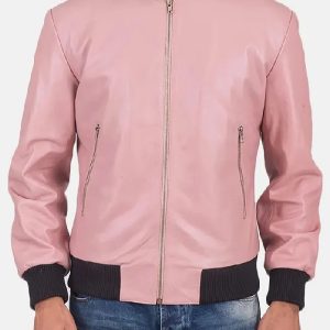Men’s Pink Bomber Leather Jacket