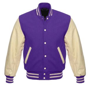 Purple_cream Varsity Wool And Leather Jacket
