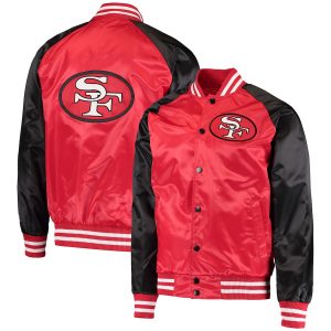 San Francisco 49ers Starter Scarlet_black Lead Off Raglan Satin Varsity Jacket