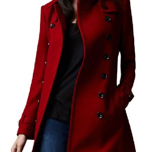 Women’s Red Mid Length Trench Wool Coat